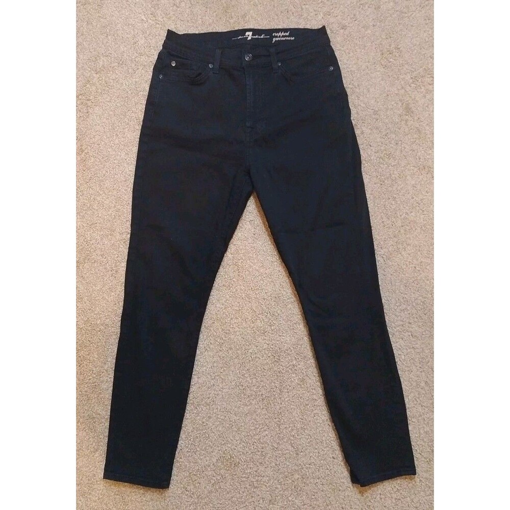 7 FOR ALL MANKIND Gwenevere Skinny Ankle Jean Raw Hem Mid Rise Black 28 (Read)